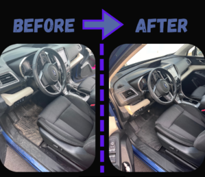 Before and after photos of a Suburu detail 